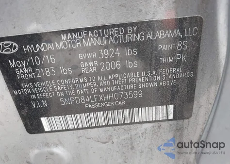 2017 Hyundai Elantra Se from USA, damaged, VIN 5NPD84LFXHH073599